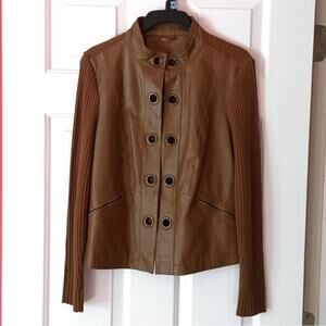 Live a Little Tan Leather Jacket with Ribbed Sleeves